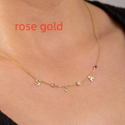 14K Gold Initial Birthstone Stainless Steel Necklace