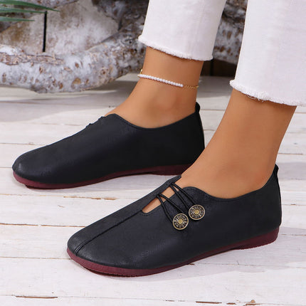 Women’s Casual Low-Top Flat Shoes – PU Leather Shallow Mouth Comfort Flats