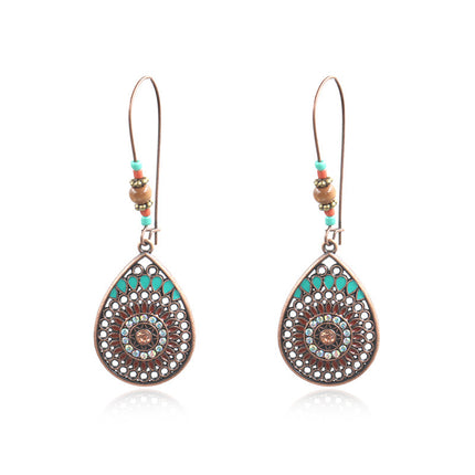 National Style Drop Shape Earrings with Dripping Oil Finish