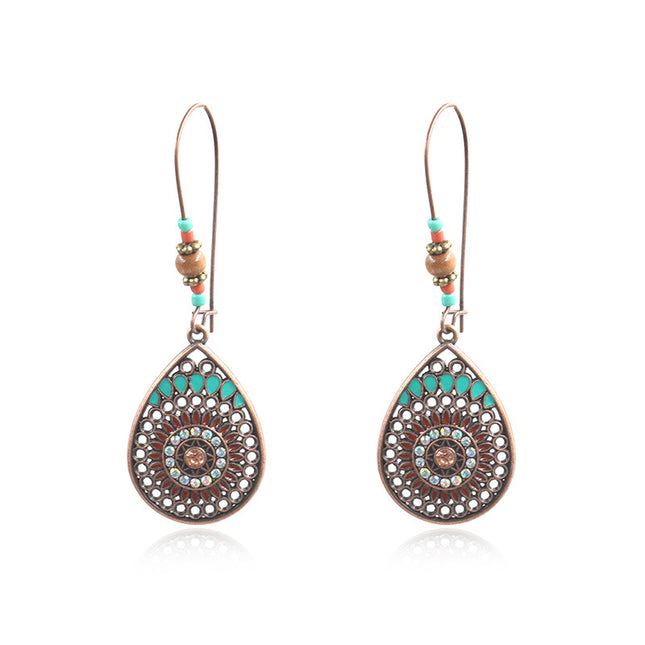 National Style Drop Shape Earrings with Dripping Oil Finish