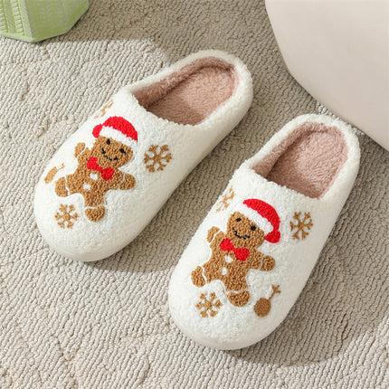 Christmas Snowflake Gingerbread Slippers – Plush Winter Indoor Non-Slip House Shoes (Unisex)