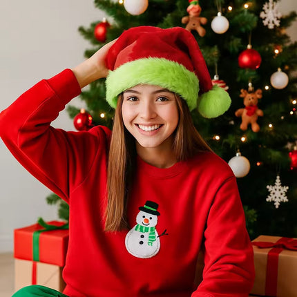 Green Furry Santa Hat – Plush Christmas Costume Hat for Adults