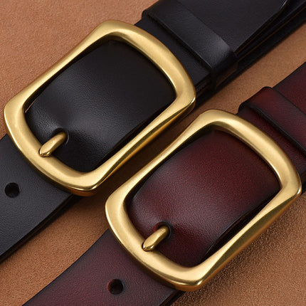 Vintage Cowhide Pin Buckle Belt – Oval Alloy Buckle Casual Leather Belt