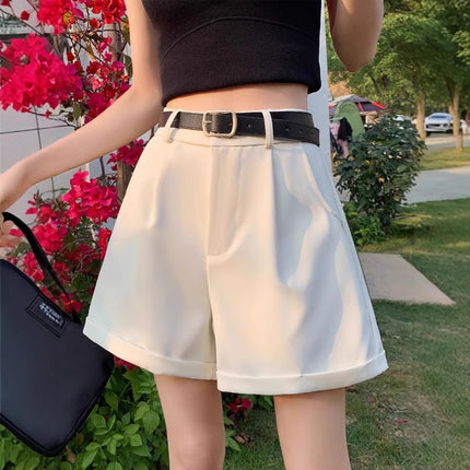 Women’s High-Waist Polyester Zipper Shorts