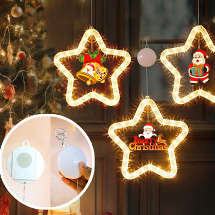 LED Five-Pointed Star Christmas Pendant Light – Battery Powered Window Hanging Decoration