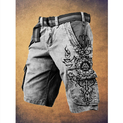 Men’s Straight Fit Digital Print Cargo Shorts – Mid Waist Summer Overalls