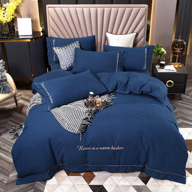 Premium 100% Cotton Embroidered Bedding Set – 4-Piece Bed Sheet Style