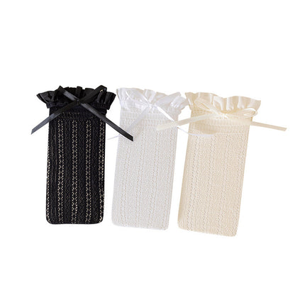 Solid Color Nylon High-Cylinder Socks with Bow Detail