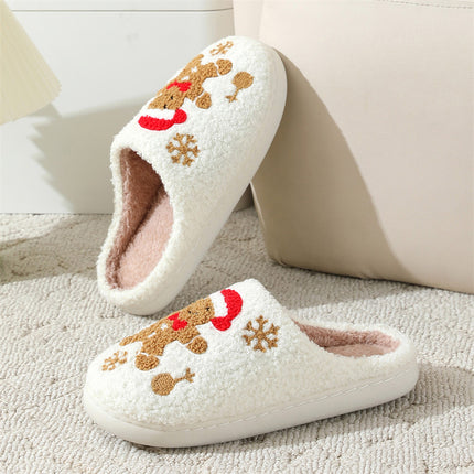 Christmas Snowflake Gingerbread Slippers – Plush Winter Indoor Non-Slip House Shoes (Unisex)