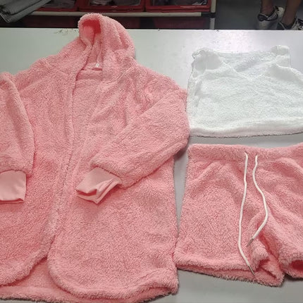 3-Piece Women’s Pajama Set – Long Sleeve Crop Top & Drawstring Shorts