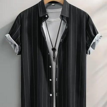 Men’s Summer Striped Digital Print Cardigan Shirt