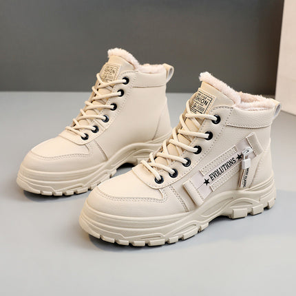 High-Top PU Lace-Up Shoes with Waterproof Platform