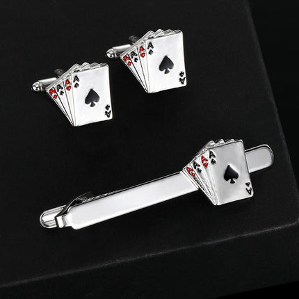Alloy Cufflinks and Tie Clip Set with Electroplating Treatment