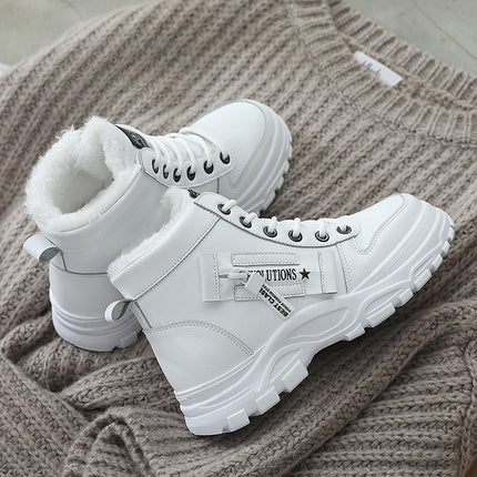 High-Top PU Lace-Up Shoes with Waterproof Platform