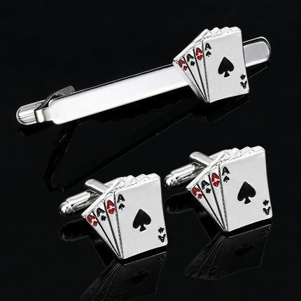 Alloy Cufflinks and Tie Clip Set with Electroplating Treatment