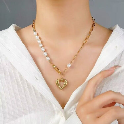Gold Electroplated Titanium Steel Heart Necklace