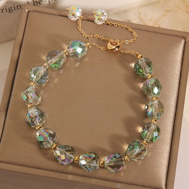 Hand-Woven Crystal Drop Bracelet – Minimalist Geometric Design