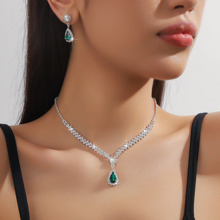 Women's Rhinestone Jewelry Set – Earrings, Necklace, and Bracelet
