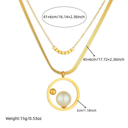 Stainless Steel Geometric Round Pendant Necklace for Women
