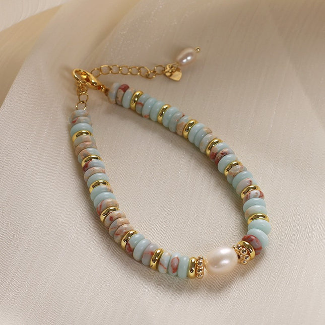 Shoushan Stone Jewelry – Green Bracelet or Necklace with Pearl & Rhinestone Accents