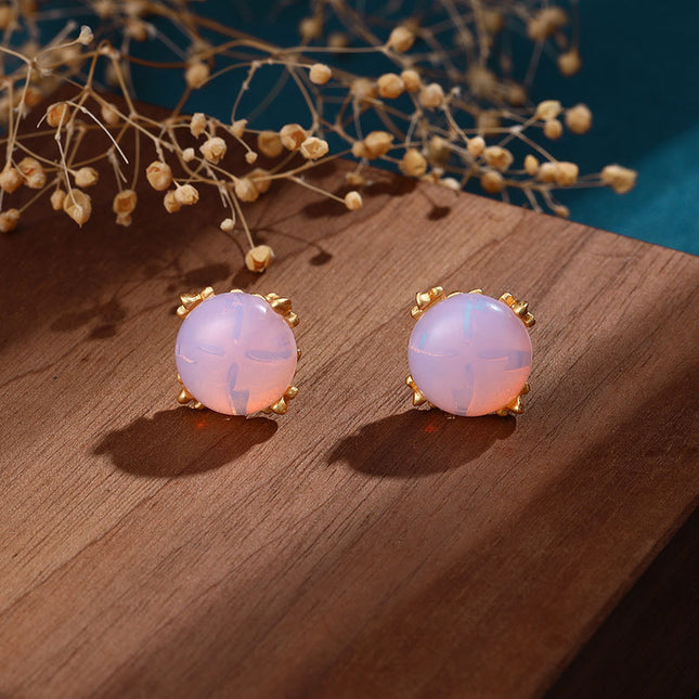 Unisex Opal Stud Earrings – Electroplated Geometric Design