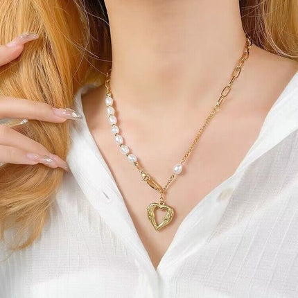 Gold Electroplated Titanium Steel Heart Necklace