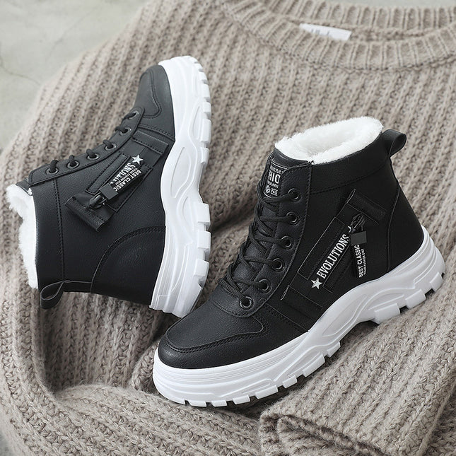 High-Top PU Lace-Up Shoes with Waterproof Platform