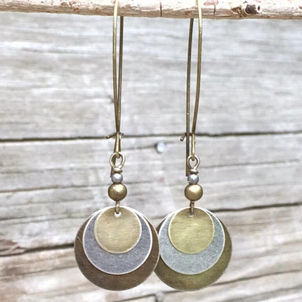 Three-Layer Round Geometric Alloy Earrings – National Style