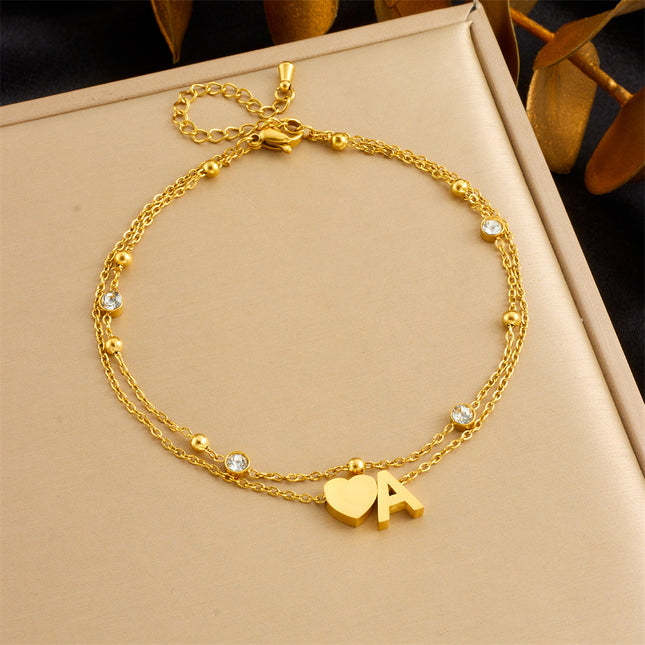 Beach Style Stainless Steel Rhinestone Anklet