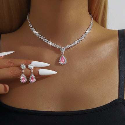 Women's Rhinestone Jewelry Set – Earrings, Necklace, and Bracelet