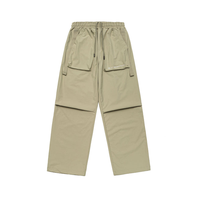 Men's Loose Fit Ankle Strap Trousers – Polyester Blend, Streetwear Style