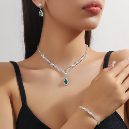 Women's Rhinestone Jewelry Set – Earrings, Necklace, and Bracelet