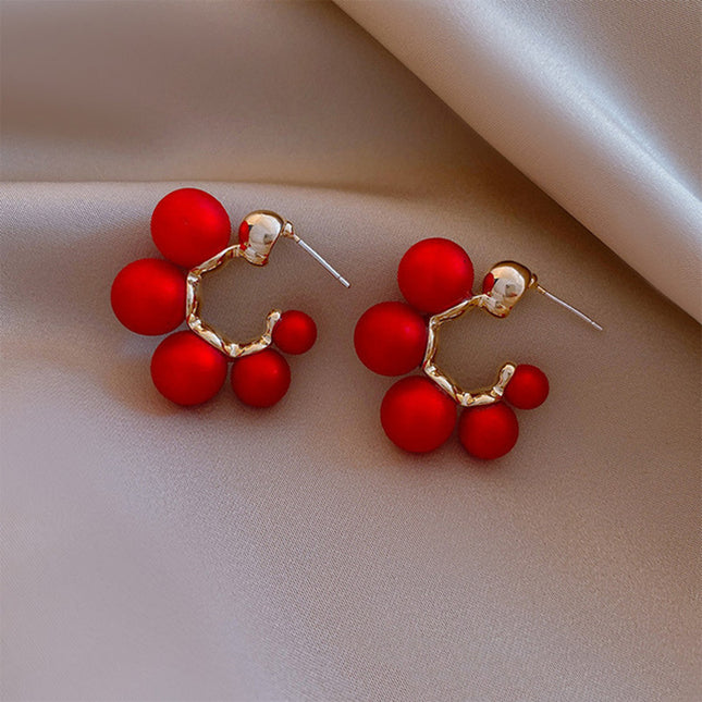 Elegant Alloy Earrings for Women – White & Red