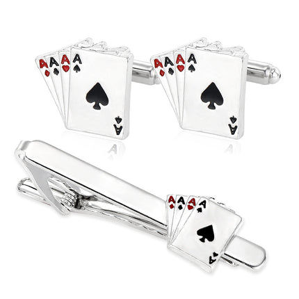 Alloy Cufflinks and Tie Clip Set with Electroplating Treatment