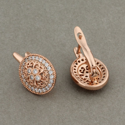Rose Gold Flower Earrings with Zircon & Semi-Precious Stone Inlay