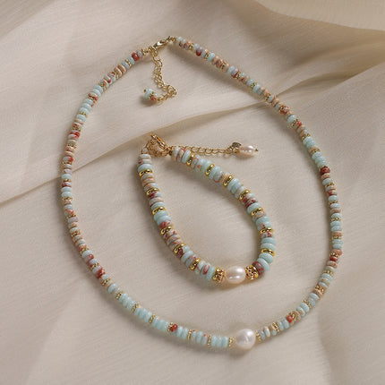 Shoushan Stone Jewelry – Green Bracelet or Necklace with Pearl & Rhinestone Accents