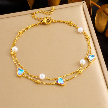 Beach Style Stainless Steel Rhinestone Anklet
