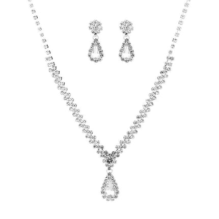 Women's Rhinestone Jewelry Set – Earrings, Necklace, and Bracelet