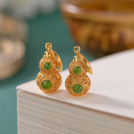 Green Gourd Earrings with Inlaid Ornament – Elegant Women’s Jewelry
