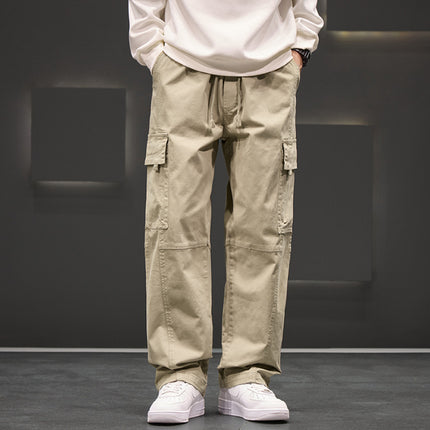 Men’s Cotton Straight-Leg Casual Pants with Drawstring Waist