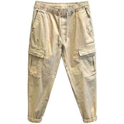 Men's Cotton Cargo Work Trousers – Mid Waist, Loose Fit, Solid Colors