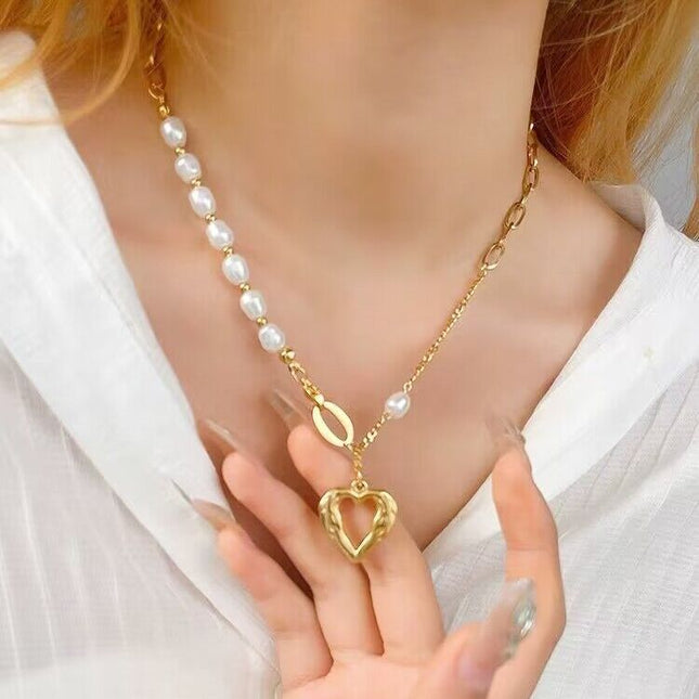Gold Electroplated Titanium Steel Heart Necklace