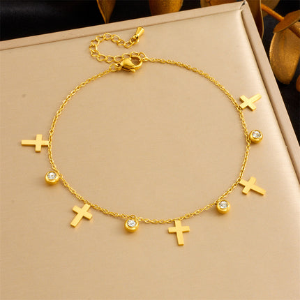 Beach Style Stainless Steel Rhinestone Anklet