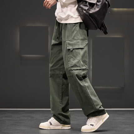 Men’s Cotton Straight-Leg Casual Pants with Drawstring Waist