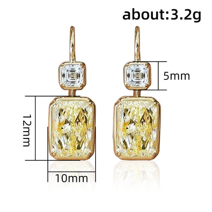 Yellow Diamond Square Zircon Earrings – Geometric Copper Design