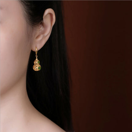 Green Gourd Earrings with Inlaid Ornament – Elegant Women’s Jewelry