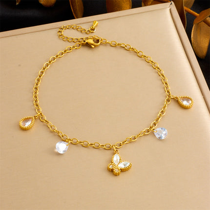 Beach Style Stainless Steel Rhinestone Anklet