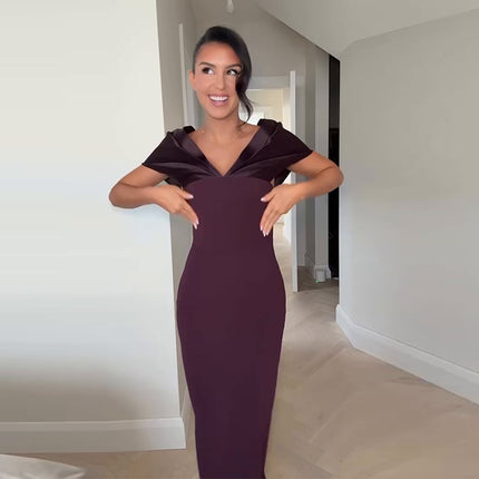 Women’s Wine Red Long Polyester Dress – Elegant Maxi Dress