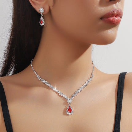 Women's Rhinestone Jewelry Set – Earrings, Necklace, and Bracelet