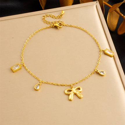 Beach Style Stainless Steel Rhinestone Anklet